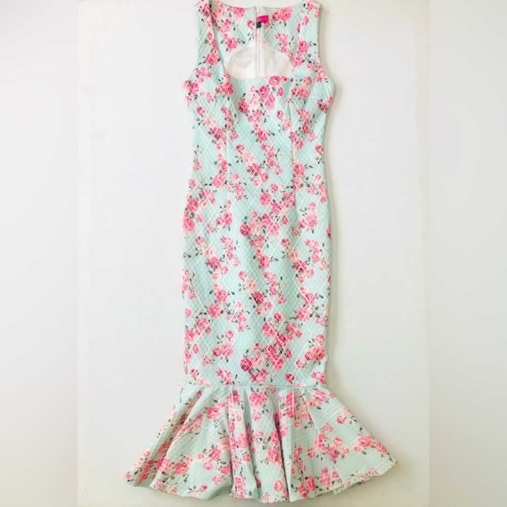 Gorgeous Blue Pink‎ Floral Print Mermaid Dress Size S